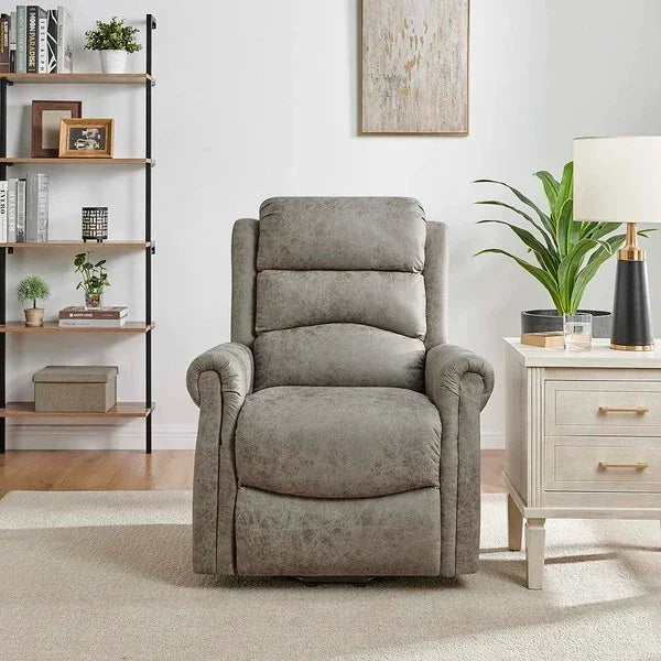 Grey recliner chair with padded seat in modern living room setting