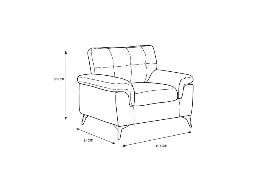 Armchair dimension diagram with padded seat and backrest, shown with width and height measurements