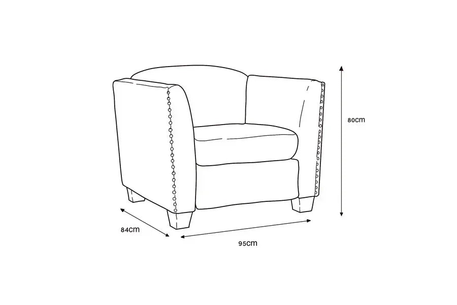 Armchair line drawing with dimensions 95cm wide, 84cm deep, 80cm high