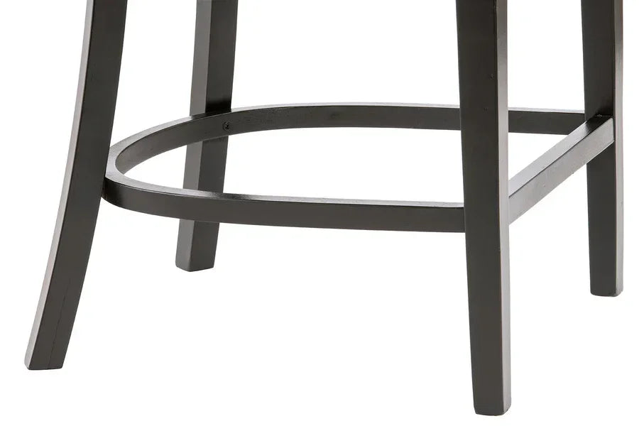 Black wooden bar stool legs with curved footrest detail
