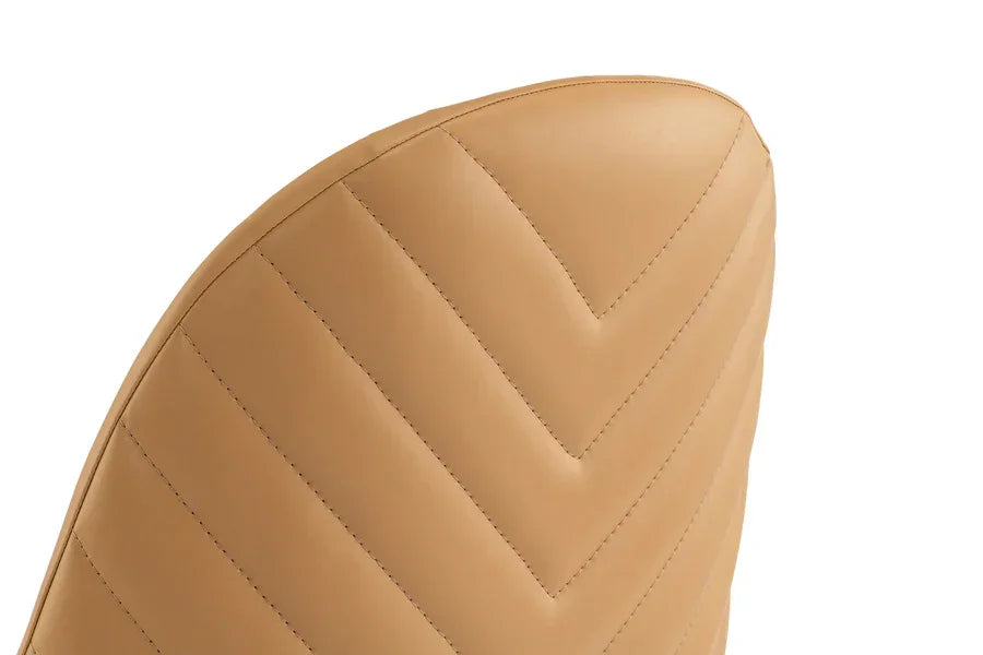 Tan leather dining chair backrest with chevron stitching detail