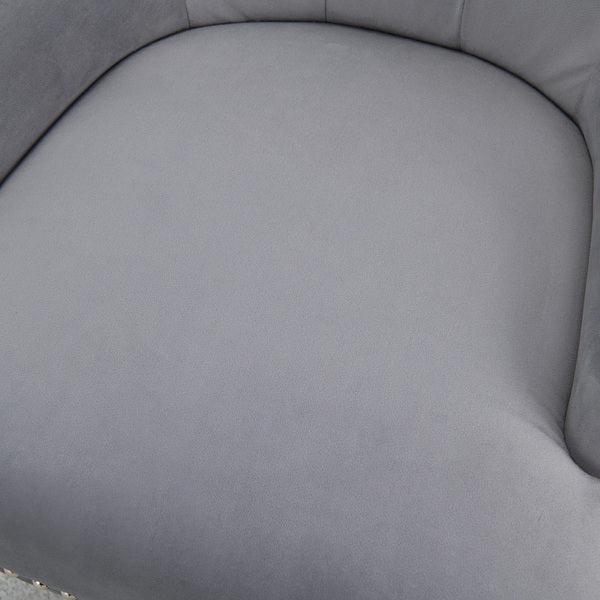 Grey fabric armchair seat with curved cushioning and smooth upholstery