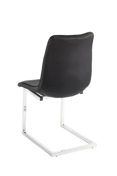Black dining chair with chrome cantilever base rear angle