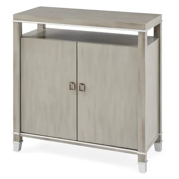 Contemporary grey sideboard cabinet with double doors and open top shelf