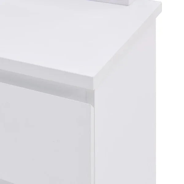 White bedside table with smooth finish and visible corner detail