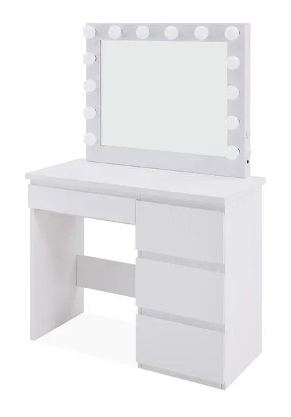 White dressing table with drawers and lighted mirror, modern bedroom furniture