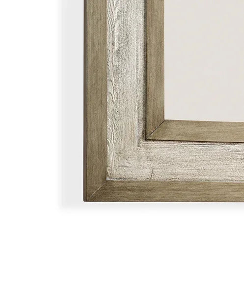 Rustic wood mirror frame close-up showing natural grain and textured finish