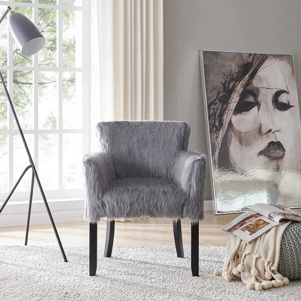 Heavy Shag Faux Sheepskin Tub Chair-Grey