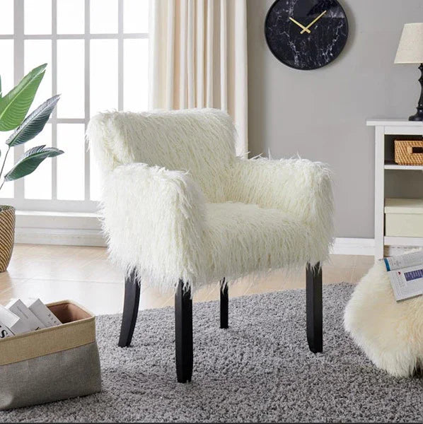 Heavy Shag Faux Sheepskin Tub Chair-White
