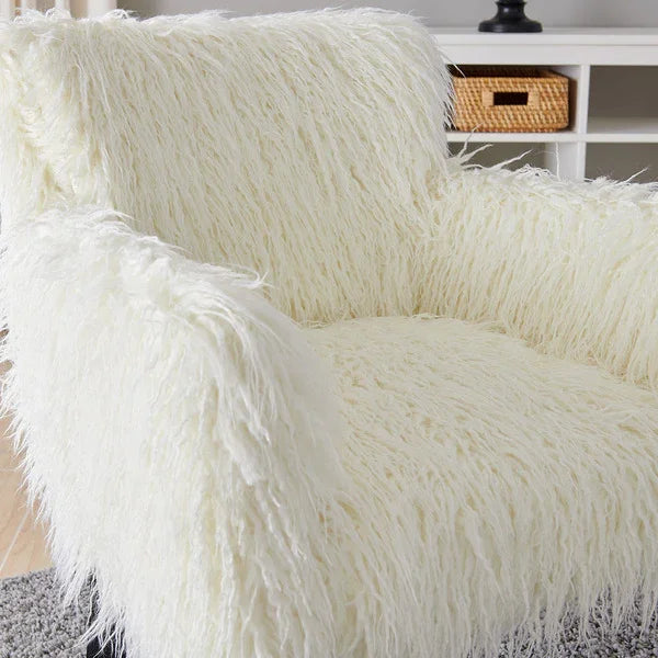 Heavy Shag Faux Sheepskin Tub Chair-White