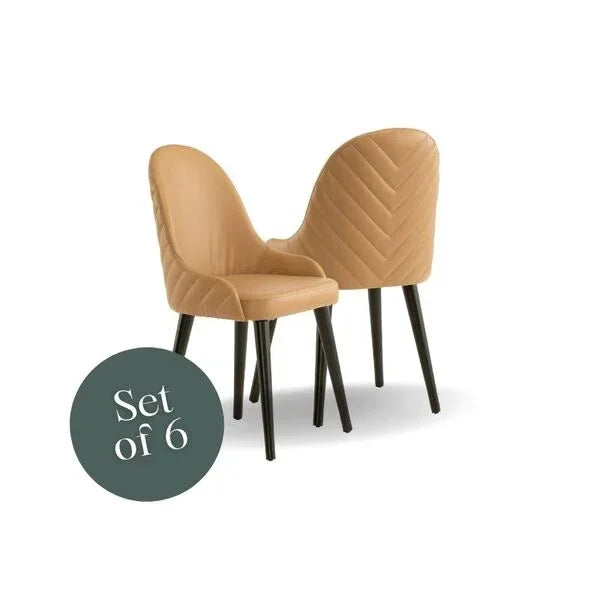 Tan dining chairs set of 6 with chevron stitched upholstery and black legs