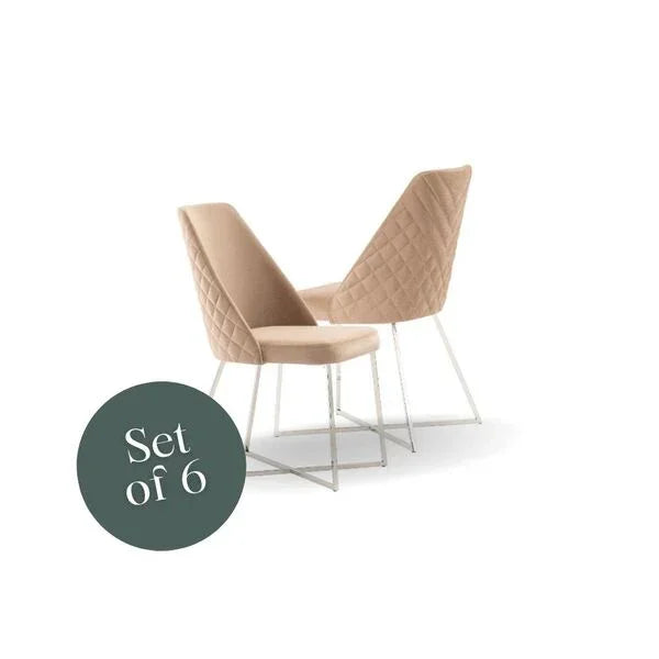 Set of 6 beige dining chairs with quilted backrest and metal legs