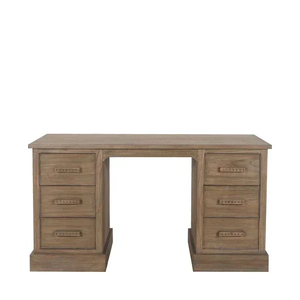 Oak partners desk with three drawers each side and a central kneehole