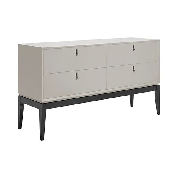 Modern sideboard with four drawers, light wood finish and black legs