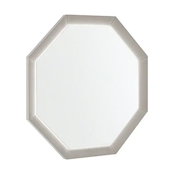 Octagonal wall mirror with beveled glass and silver frame