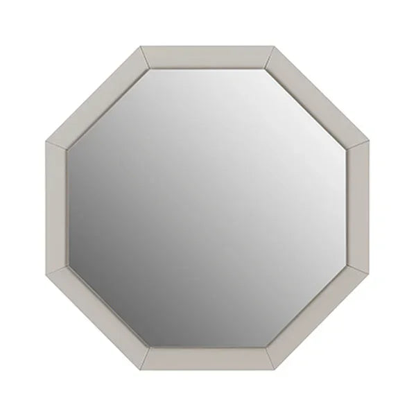 Octagonal wall mirror with beveled glass and silver frame, front view