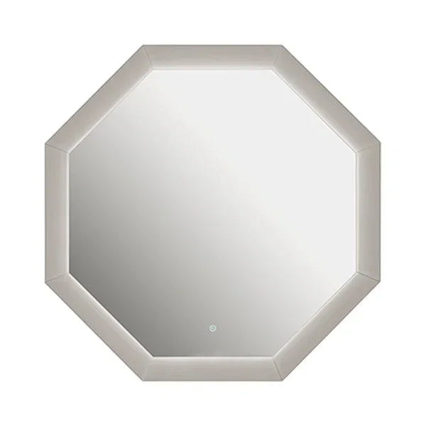 Octagonal wall mirror with beveled edge and integrated LED lighting