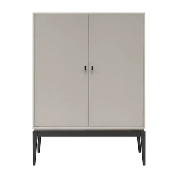 Modern beige wooden cabinet with double doors and black legs front view