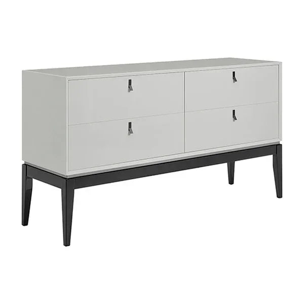 White sideboard with four drawers and black legs, modern storage unit furniture