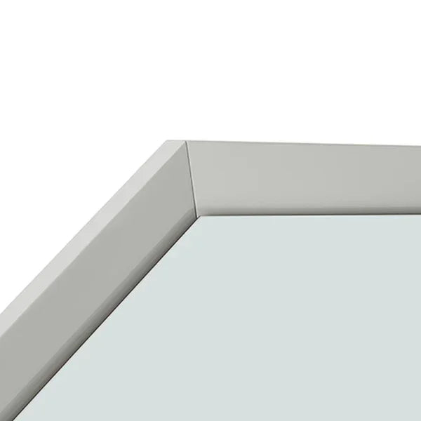 Close-up of grey mirror frame corner with clean modern lines