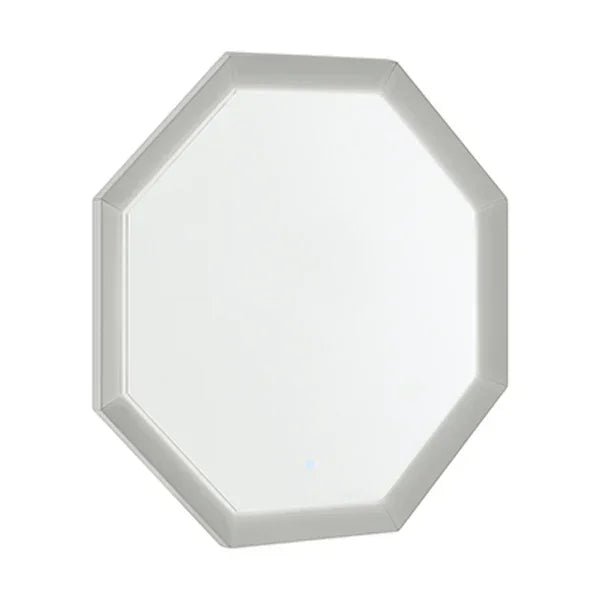 Octagonal wall mirror with silver frame against a plain white background