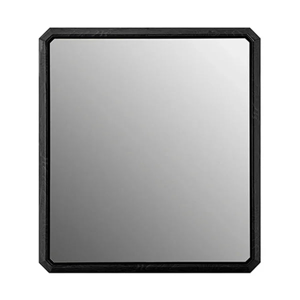 Rectangular wall mirror with black frame and beveled edges