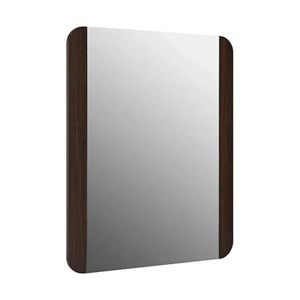 Rectangular wall mirror with dark wood side frame and rounded corners