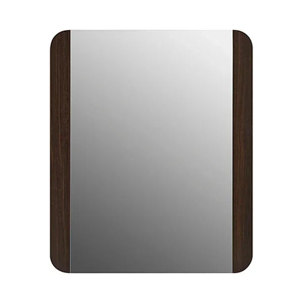 Rectangular wall mirror with dark wood frame and rounded corners