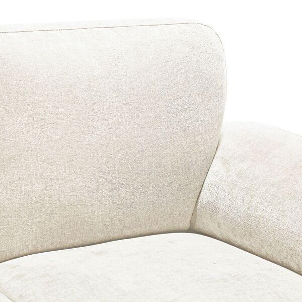 Close-up of cream fabric sofa arm and backrest upholstery