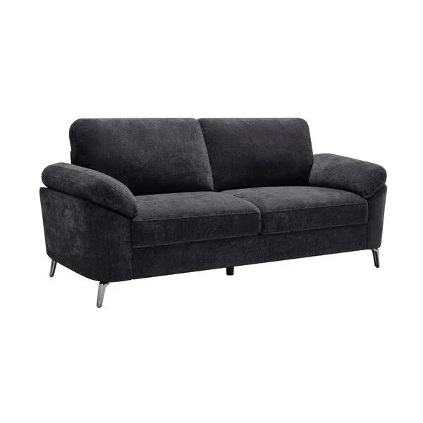 Charcoal fabric sofa with metal legs and pillow armrests