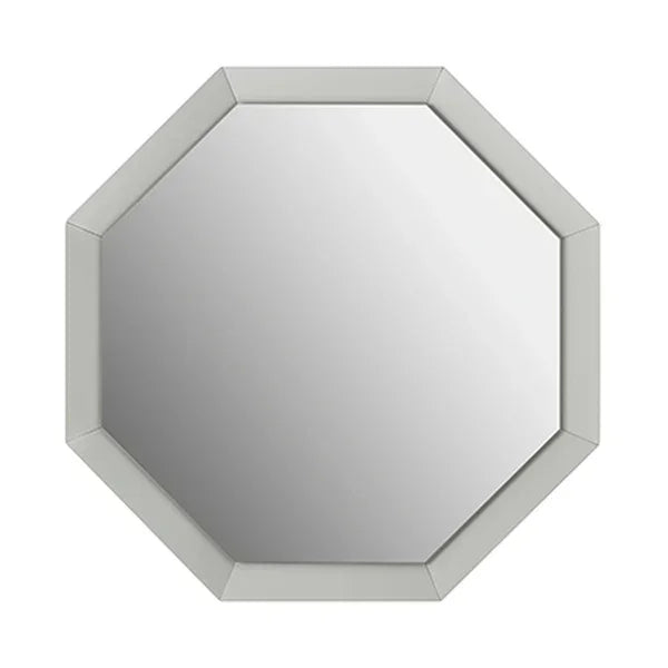 Octagonal wall mirror with beveled edge and silver frame