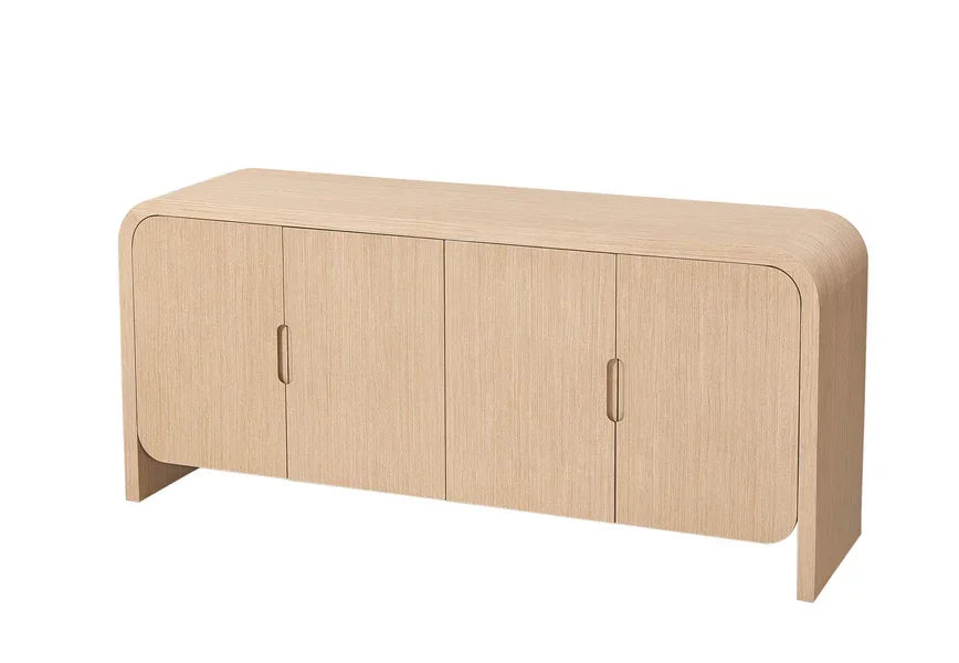 Light oak sideboard with four doors and rounded edges