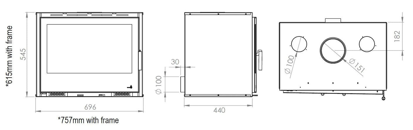 Portimao 700 7.3kW Wood Burning (Eco) - Technical Drawing