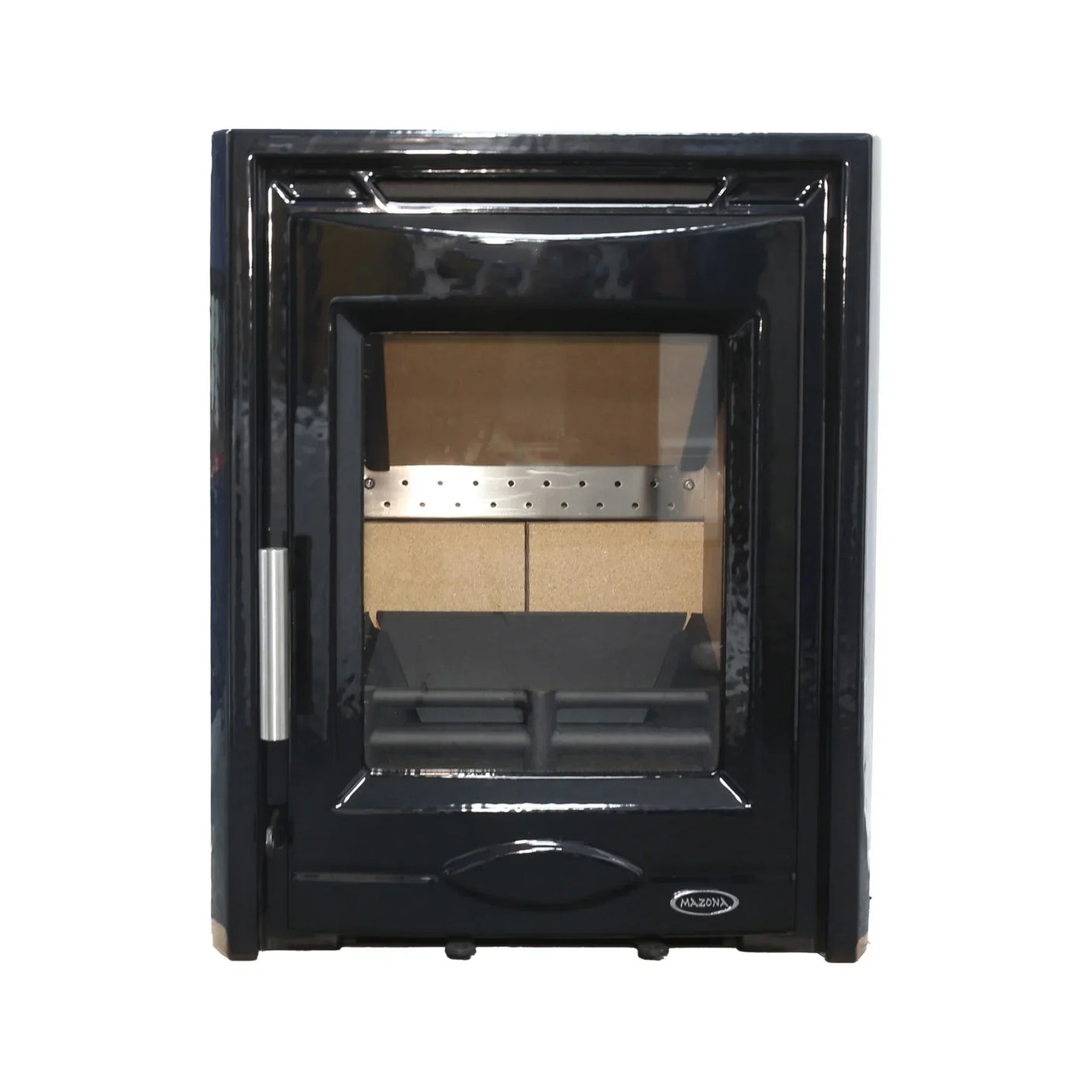 Portland 5 enamel black multi-fuel stove with glass door front view