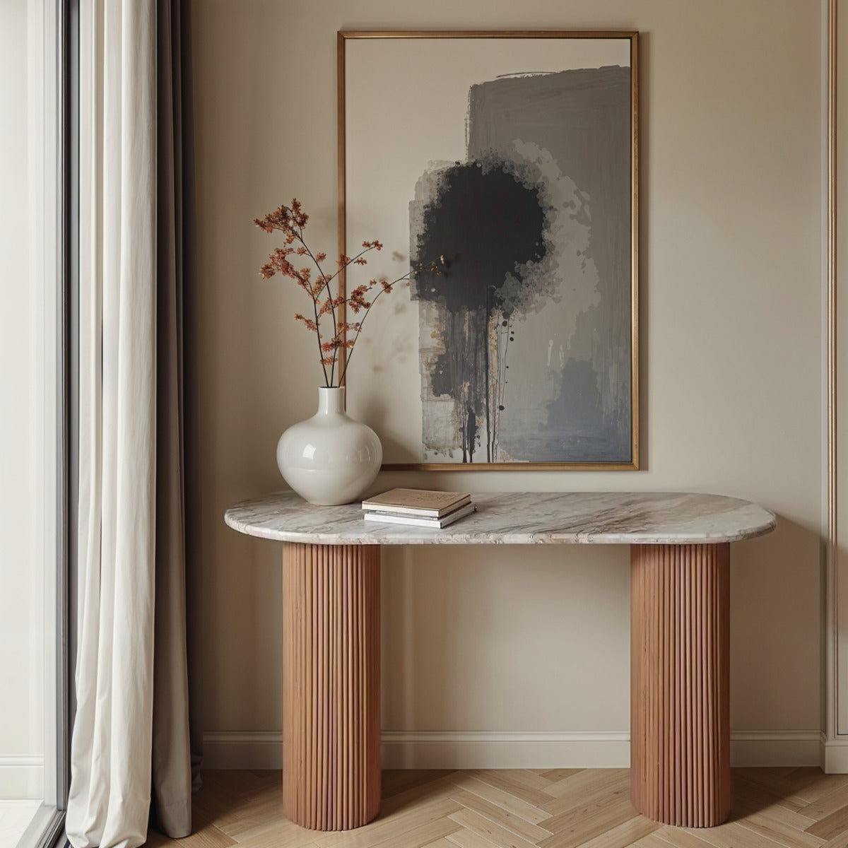 Ashford console table with natural marble top and mango wood legs