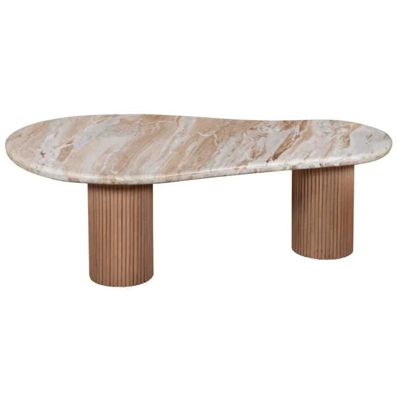 Ashford Natural Marble & Wood Pedestal Coffee Table - View 2