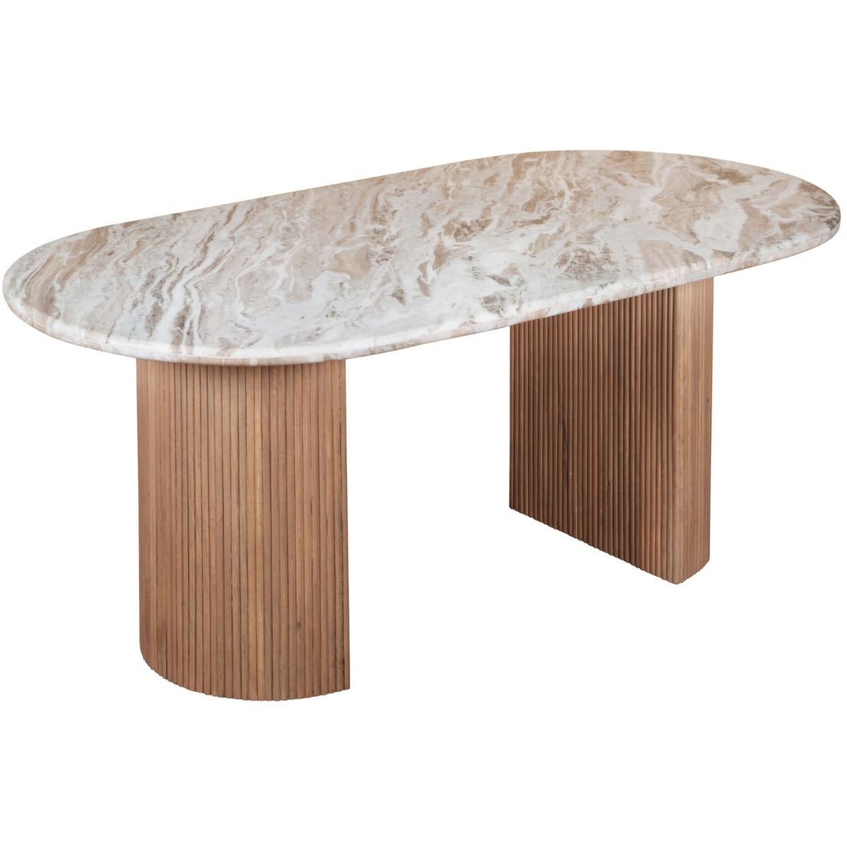 Ashford Natural Marble & Wood Pedestal Dining Table in pale taupe