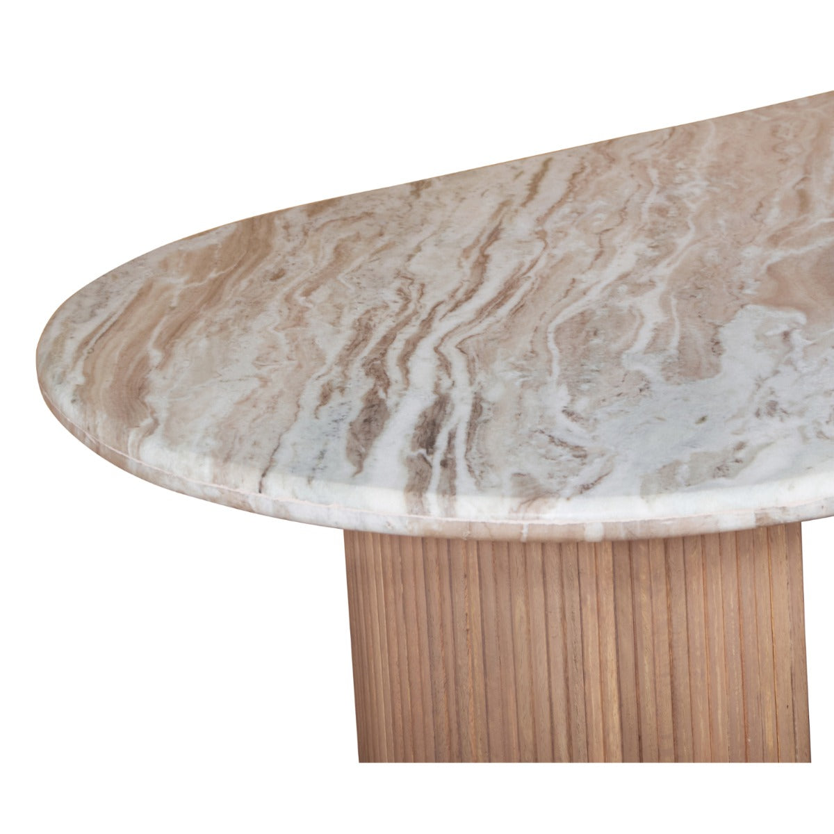 Ashford Natural Marble & Wood Pedestal Dining Table in pale taupe