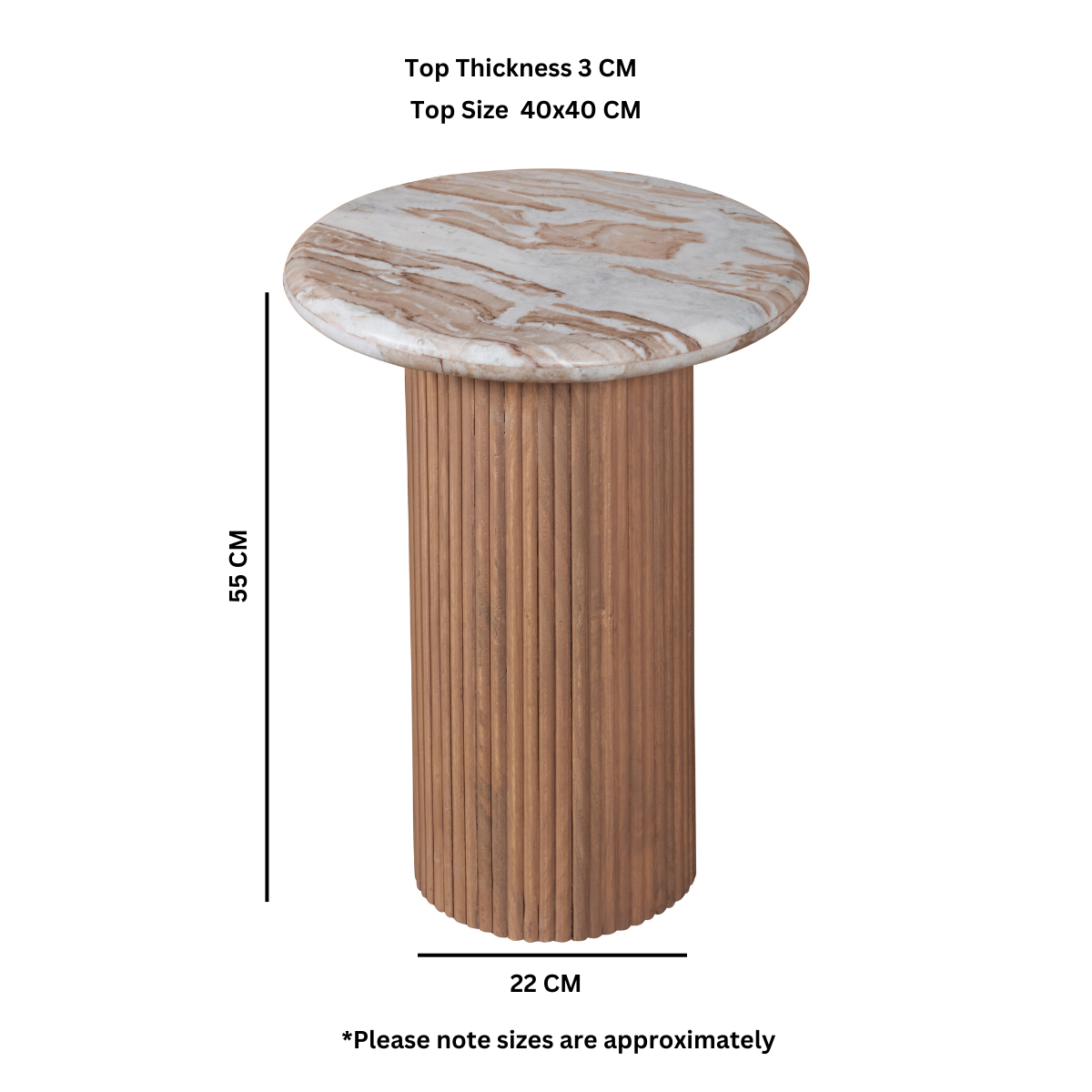Elegant Ashford Natural Marble & Wood Pedestal Side Table in pale taupe finish