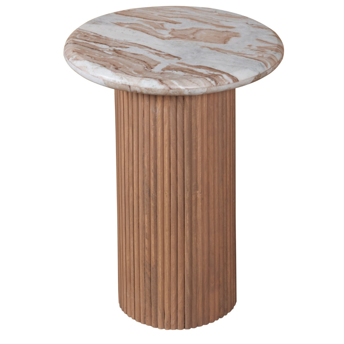 Elegant Ashford Natural Marble & Wood Pedestal Side Table in pale taupe finish
