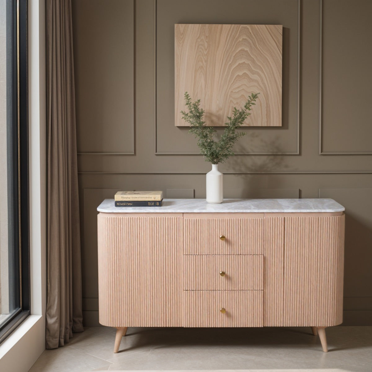 Extra large Ashford sideboard with natural marble top and mango wood body