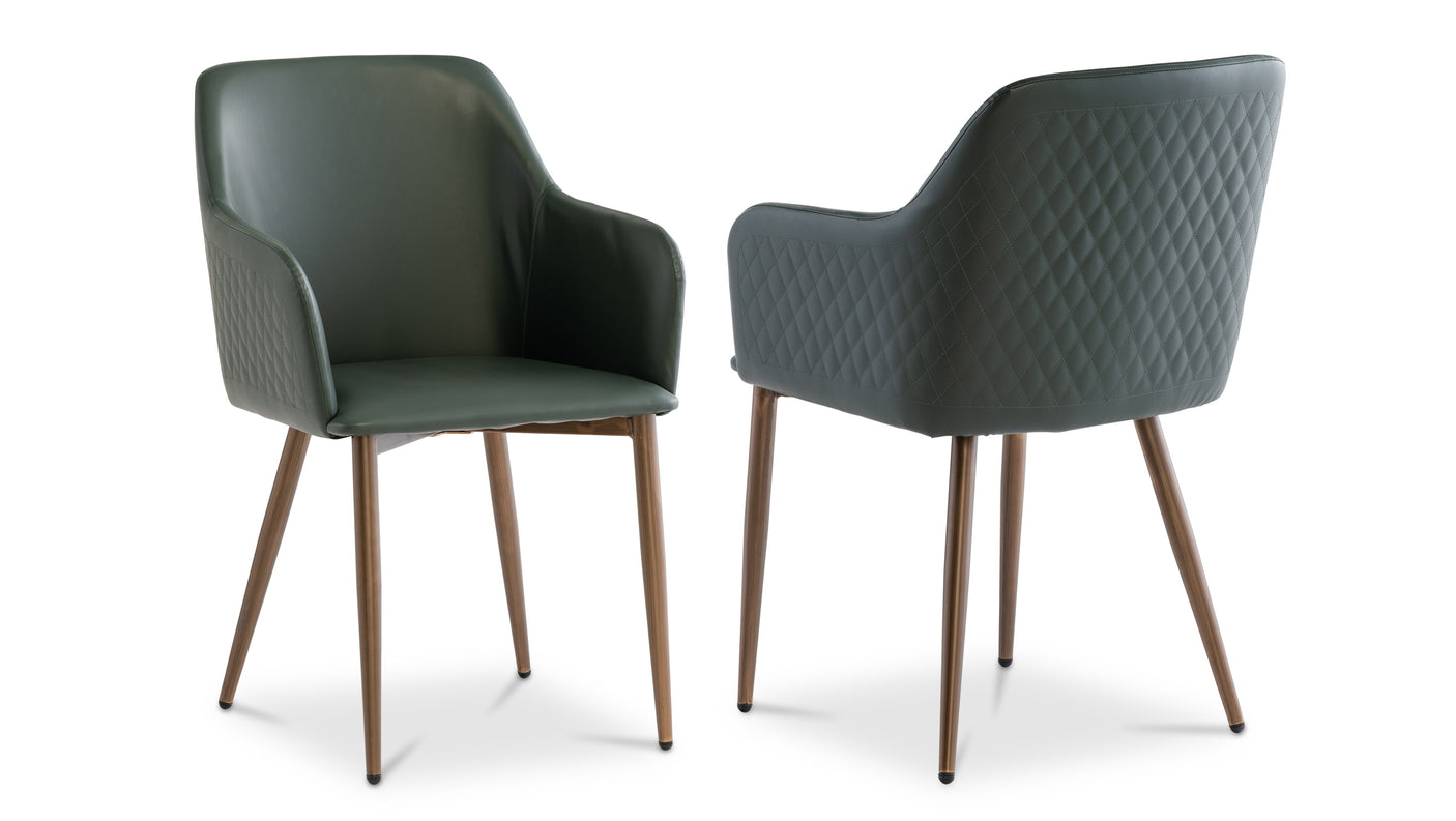 Elegant Dark Green Dining Chair with Brushed Brass Legs