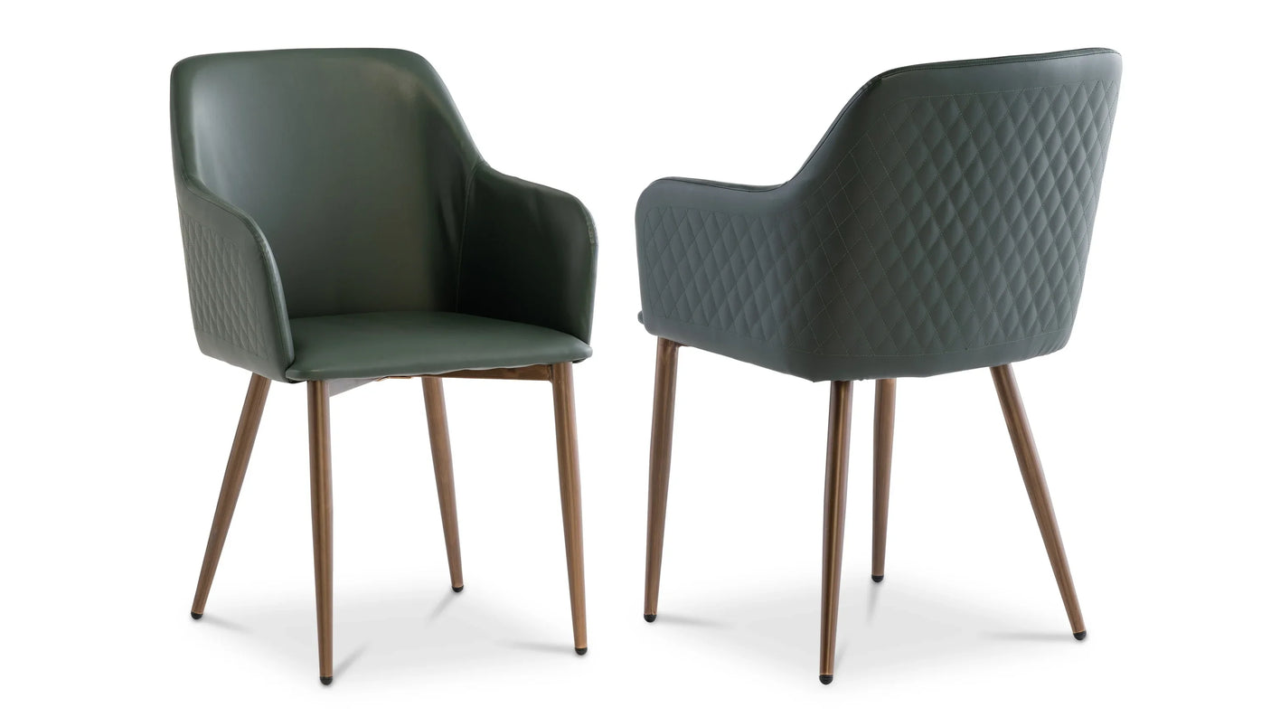 Elegant Dark Green Dining Chair with Brushed Brass Legs