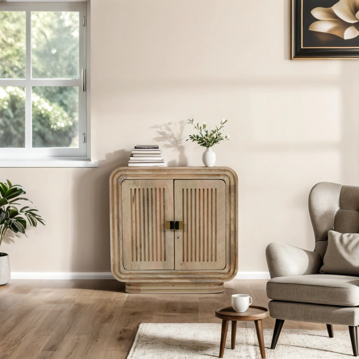 Hudson mini sideboard made of carved mango wood with rustic charm