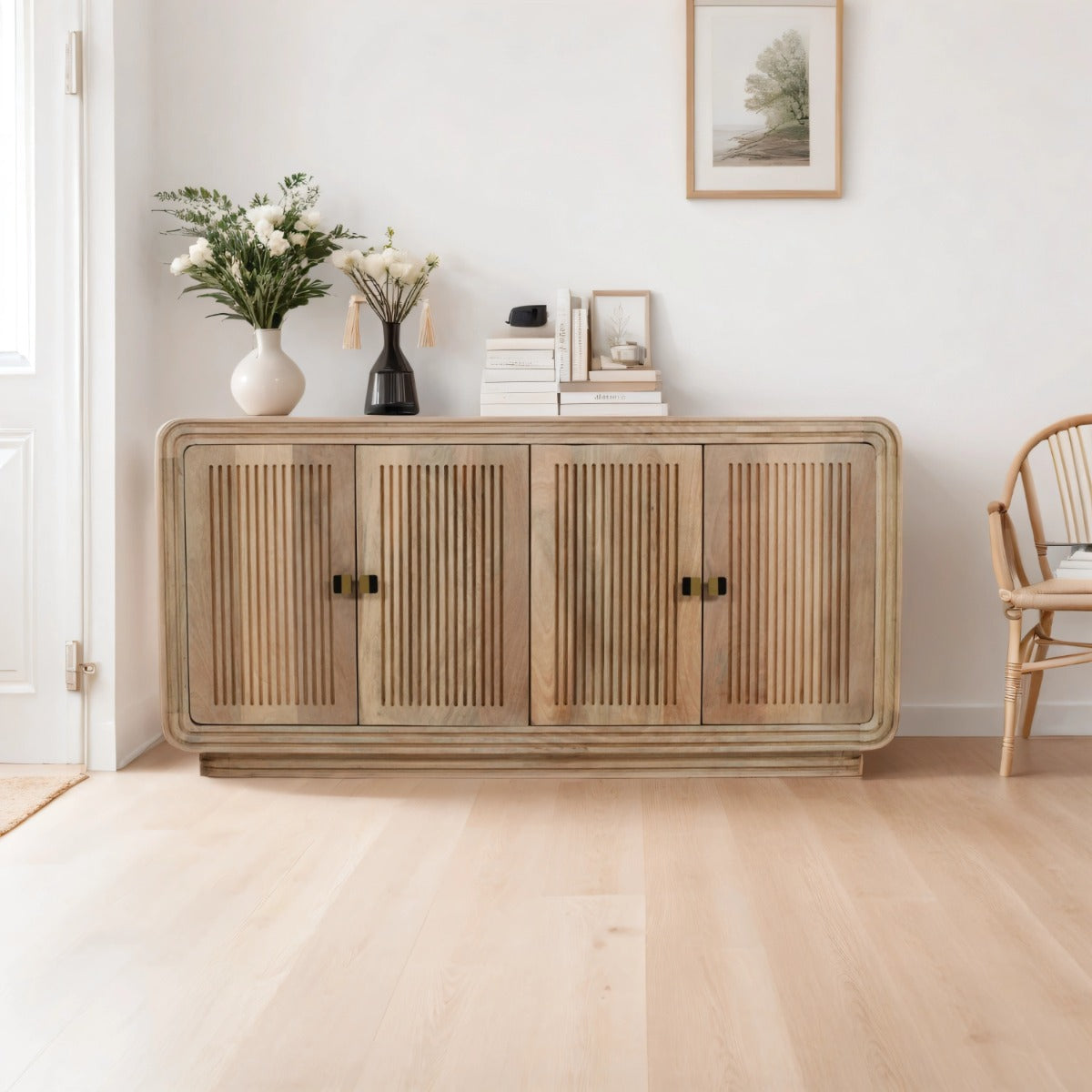 Hudson carved mango wood large sideboard with rustic charm