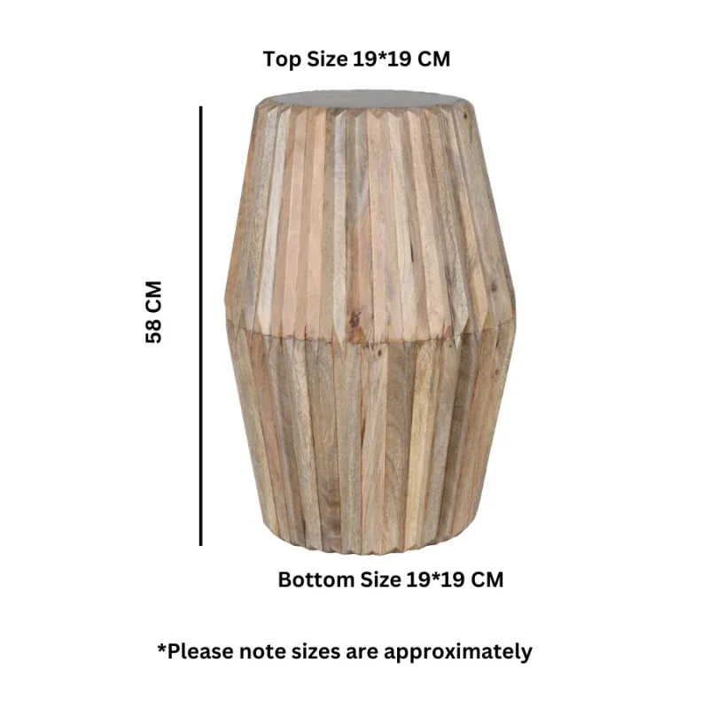 Mango wood side table with geometric shape, 58cm height, 19x19cm top and bottom