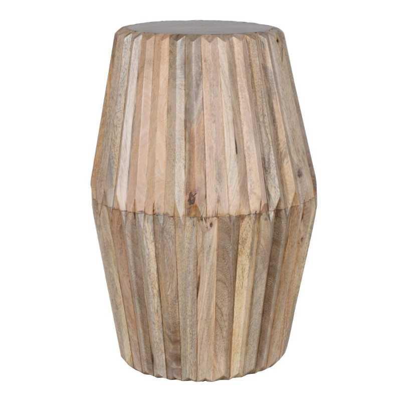 Natural wood side table with faceted geometric design and smooth top