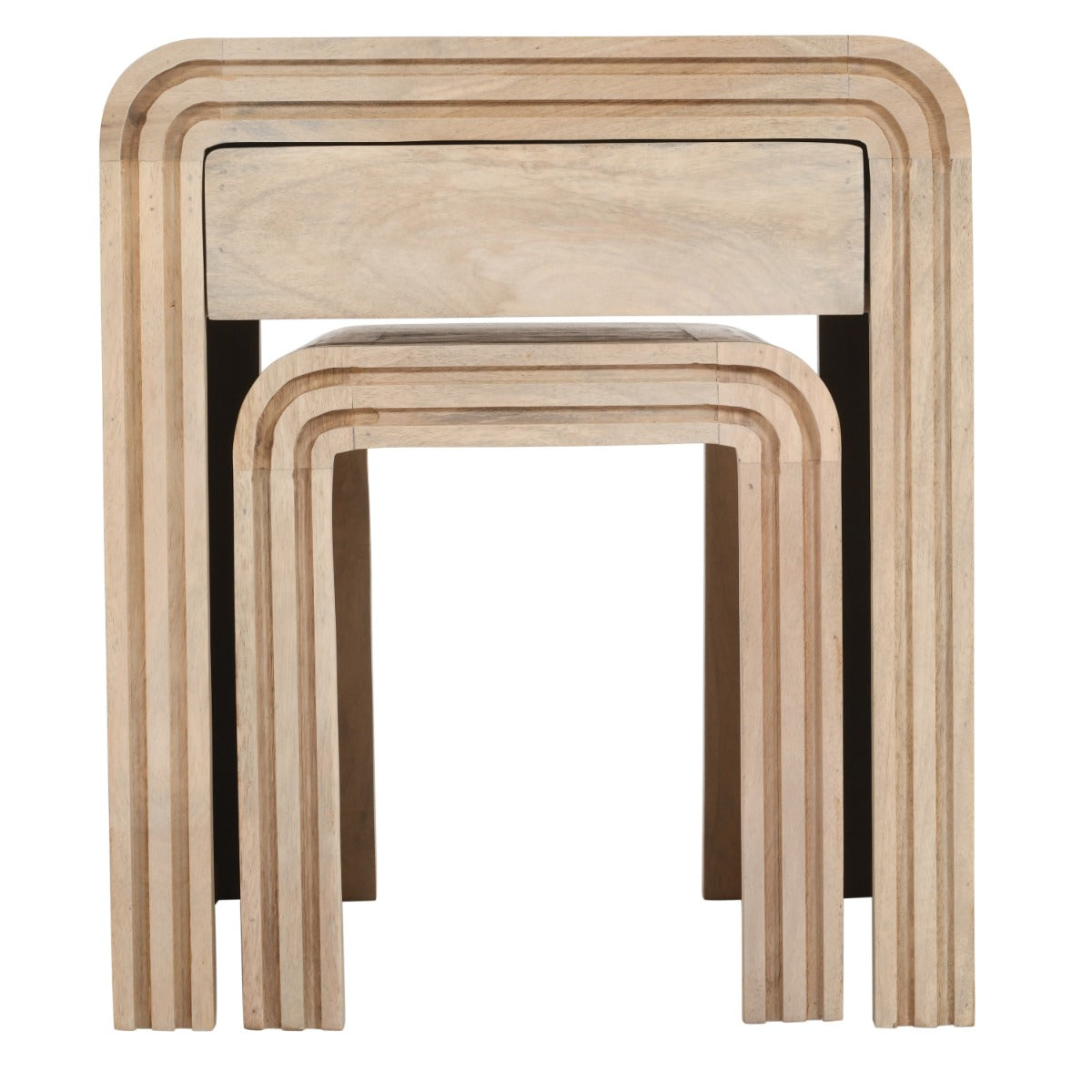 Hudson nest of 2 tables in carved mango wood with lacquered finish