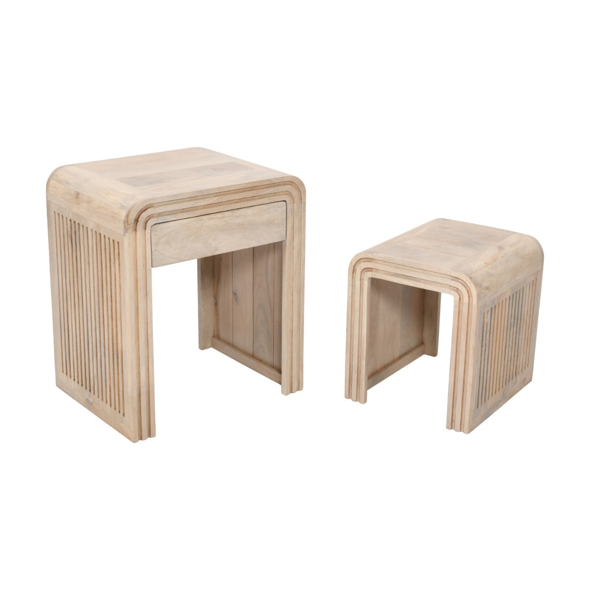 Hudson nest of 2 tables in carved mango wood with lacquered finish