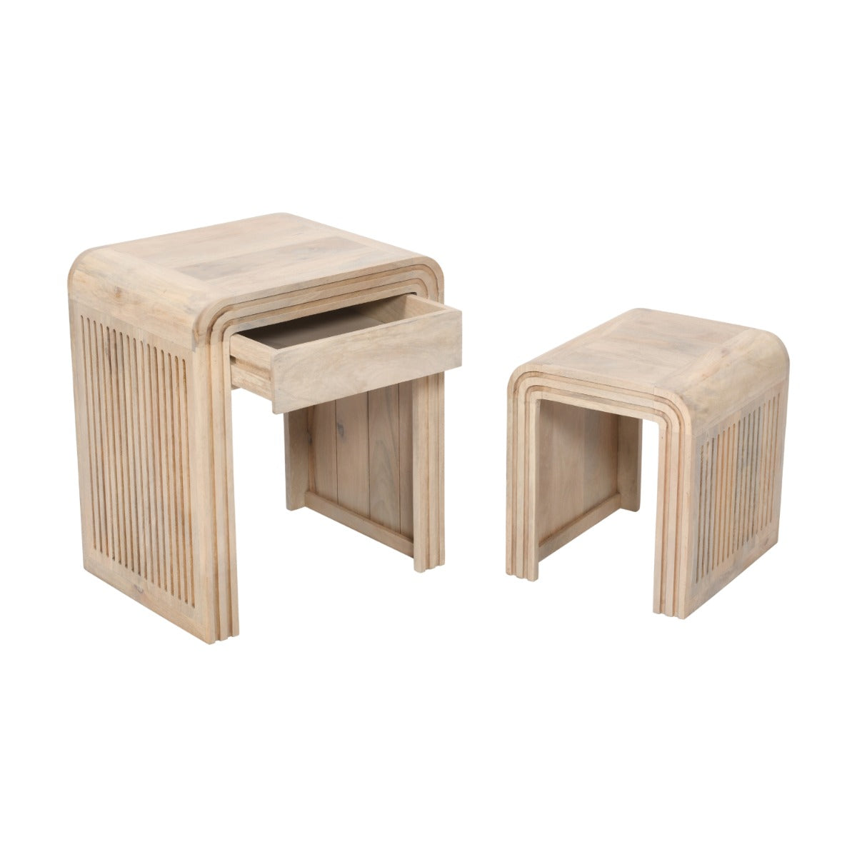 Hudson nest of 2 tables in carved mango wood with lacquered finish